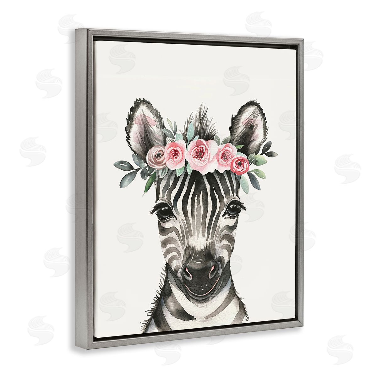 Nursery Floral Zebra Grey Floating Frame Canvas Wall Art, Home Decor by LSR Design Studio