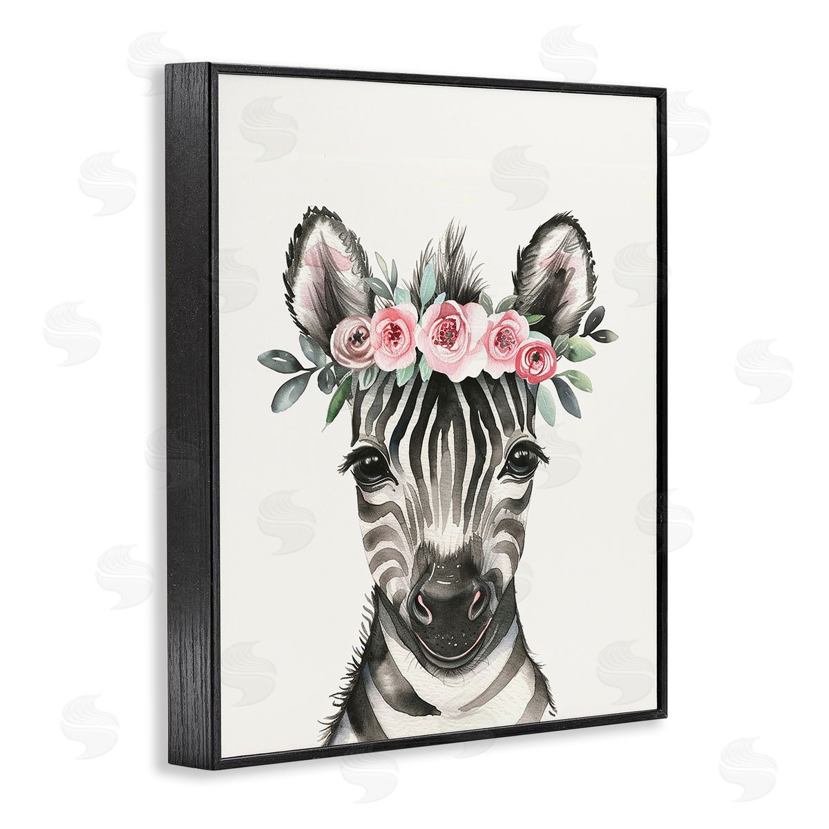 Nursery Floral Zebra Black Frame Print Wall Art, Home Decor by LSR Design Studio