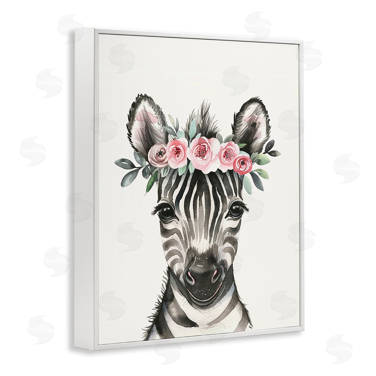 Nursery Floral Zebra White Frame Print Wall Art, Home Decor by LSR Design Studio