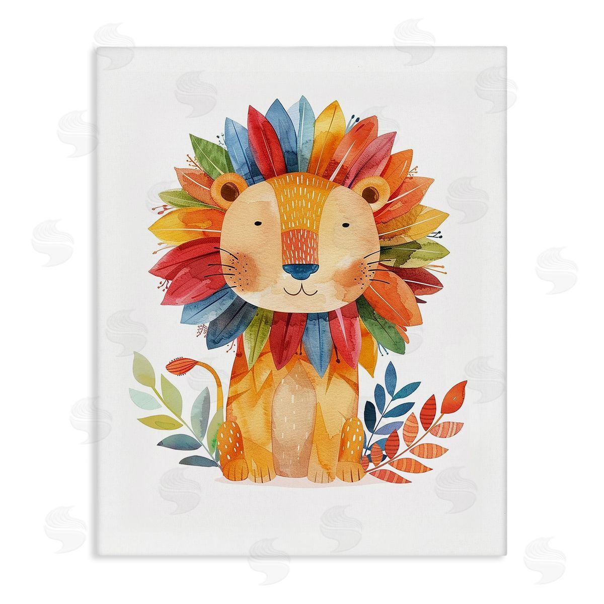 Rainbow Blooms Lion Canvas Wall Art, Home Decor by LSR Design Studio