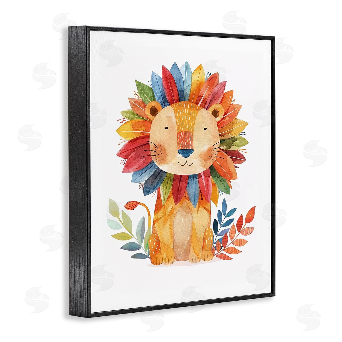 Rainbow Blooms Lion Black Frame Print Wall Art, Home Decor by LSR Design Studio