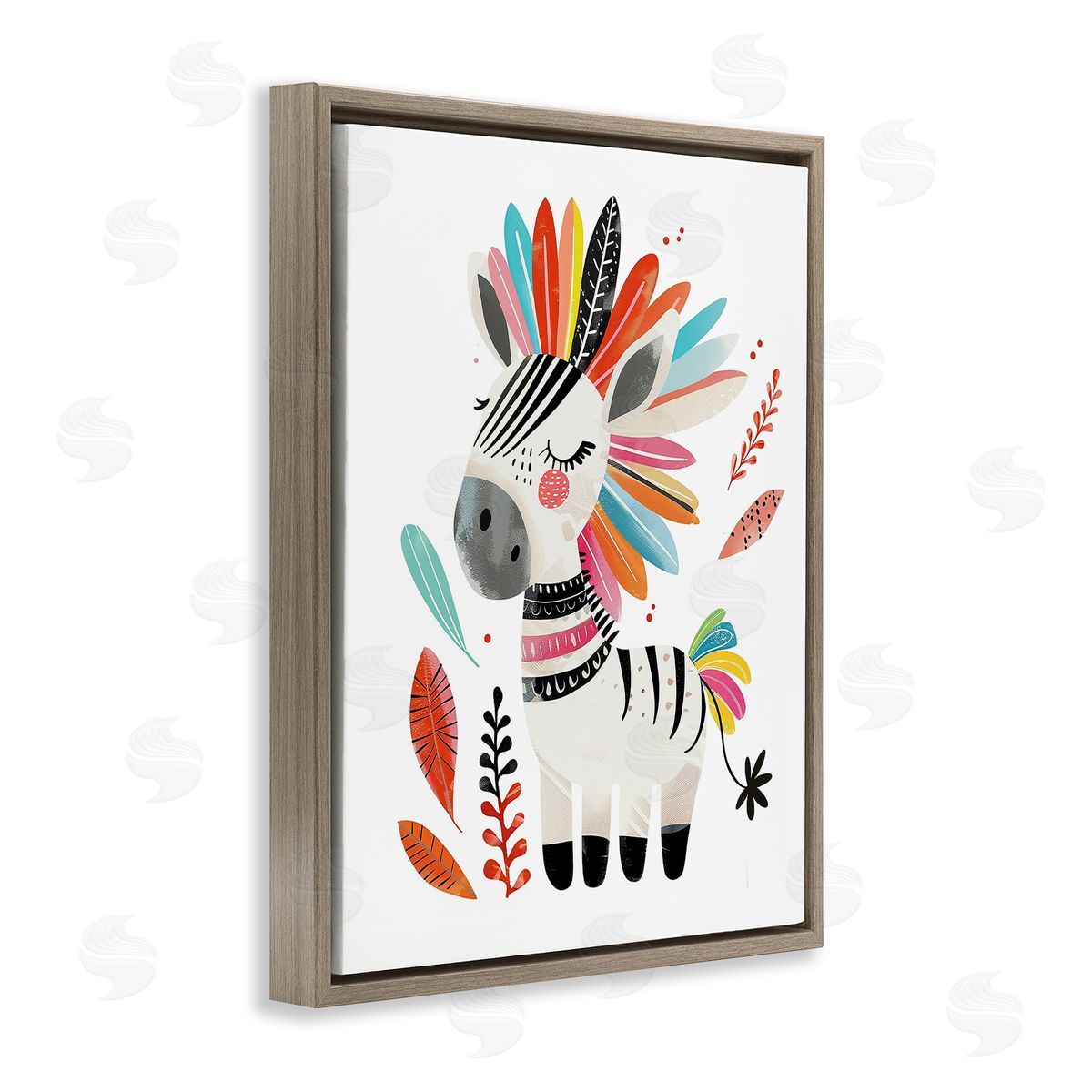 Rainbow Blooms Zebra Brown Floating Frame Canvas Wall Art, Home Decor by LSR Design Studio