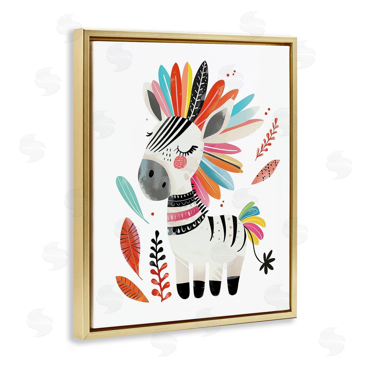 Rainbow Blooms Zebra Gold Floating Frame Canvas Wall Art, Home Decor by LSR Design Studio