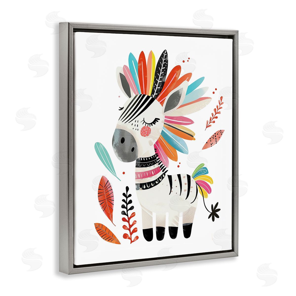 Rainbow Blooms Zebra Grey Floating Frame Canvas Wall Art, Home Decor by LSR Design Studio