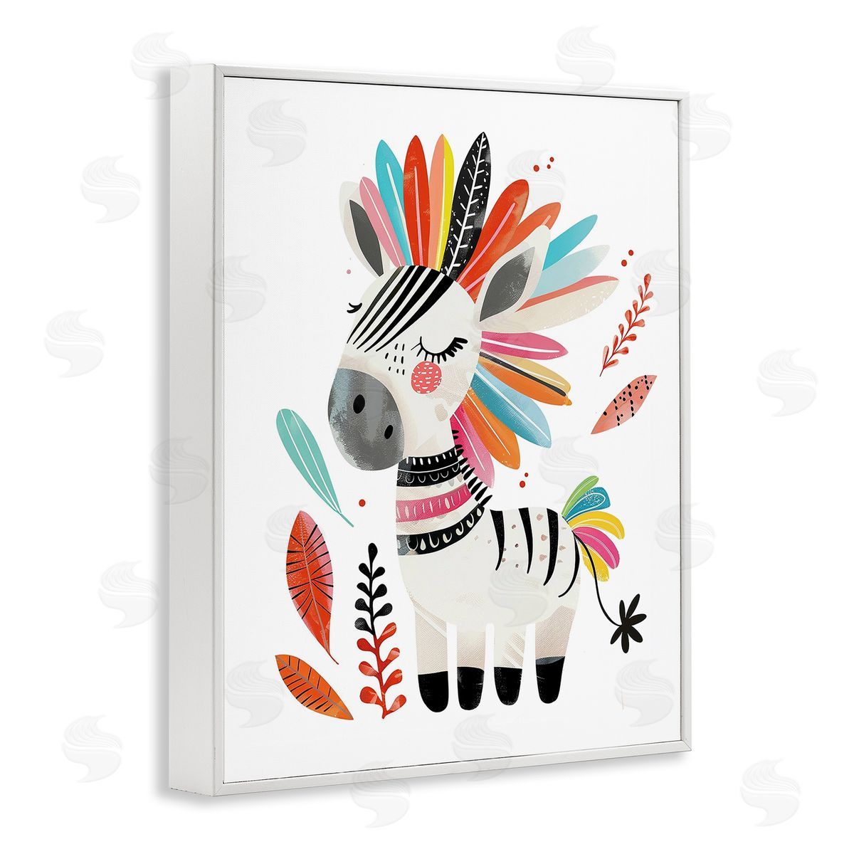 Rainbow Blooms Zebra White Frame Print Wall Art, Home Decor by LSR Design Studio