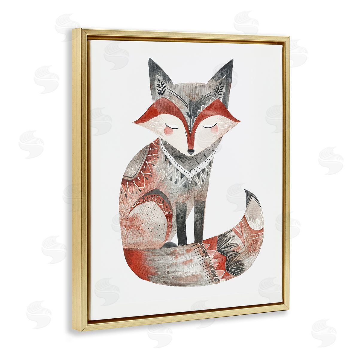 Scandinavian Style Fox Gold Floating Frame Canvas Wall Art, Home Decor by LSR Design Studio