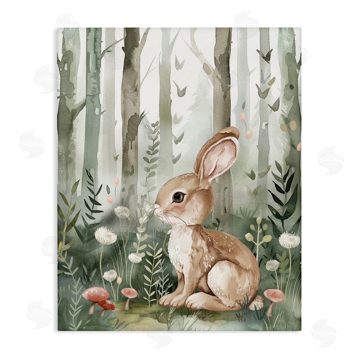 Soft Woodland Bunny Canvas Wall Art, Home Decor by LSR Design Studio