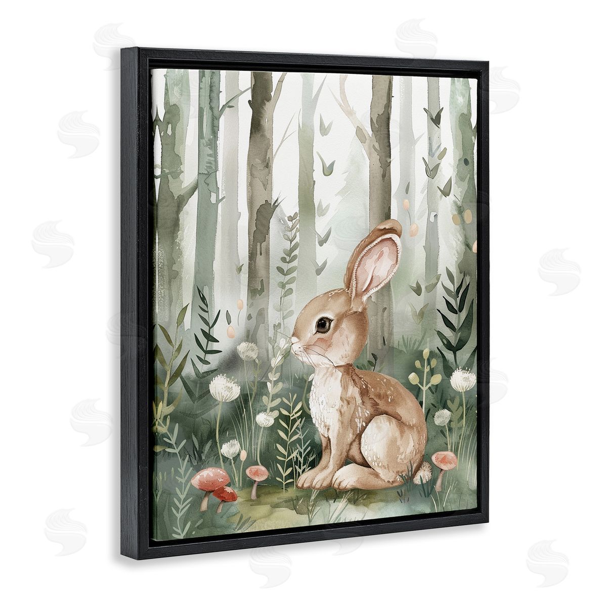 Soft Woodland Bunny Black Floating Frame Canvas Wall Art, Home Decor by LSR Design Studio