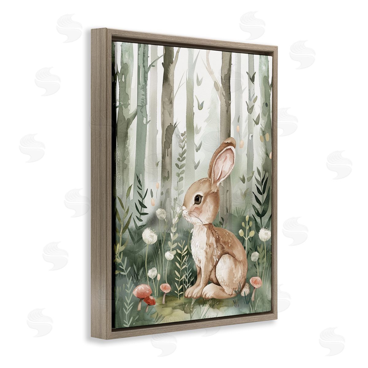 Soft Woodland Bunny Brown Floating Frame Canvas Wall Art, Home Decor by LSR Design Studio