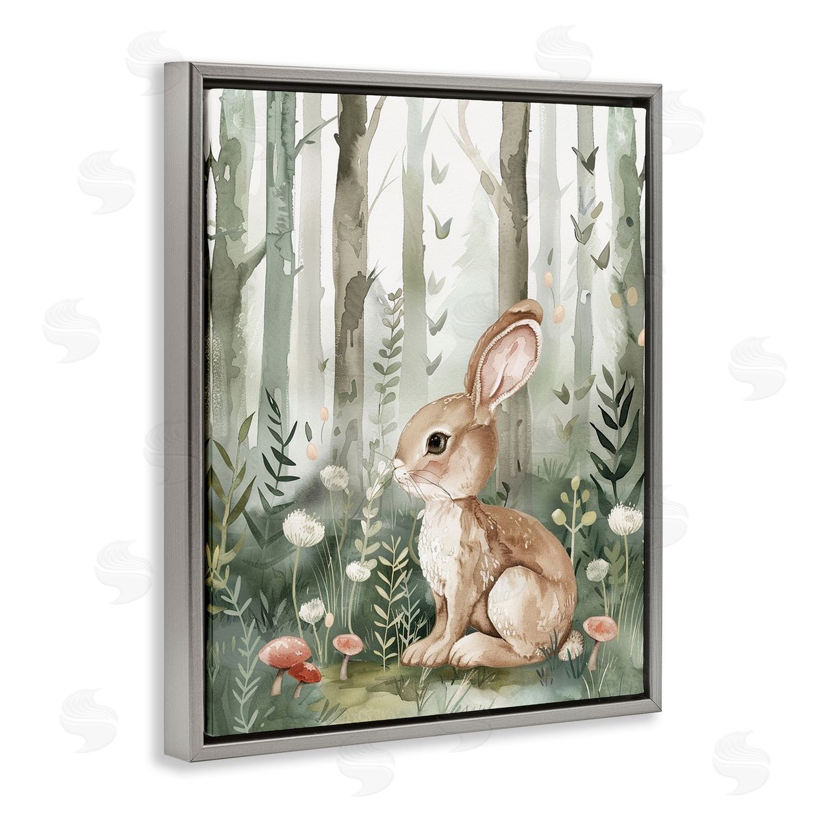 Soft Woodland Bunny Grey Floating Frame Canvas Wall Art, Home Decor by LSR Design Studio