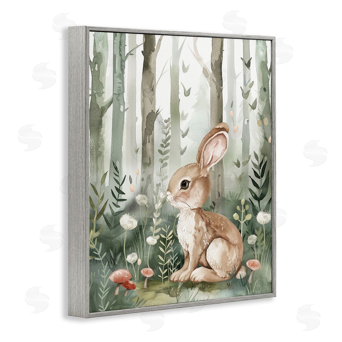 Soft Woodland Bunny Grey Frame Print Wall Art, Home Decor by LSR Design Studio