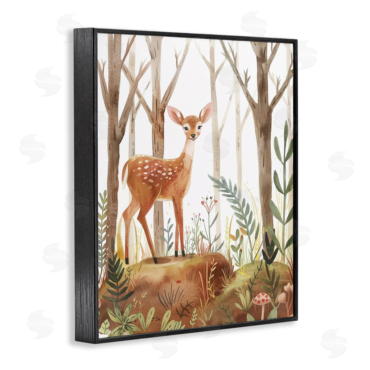 Soft Woodland Deer Black Frame Print Wall Art, Home Decor by LSR Design Studio
