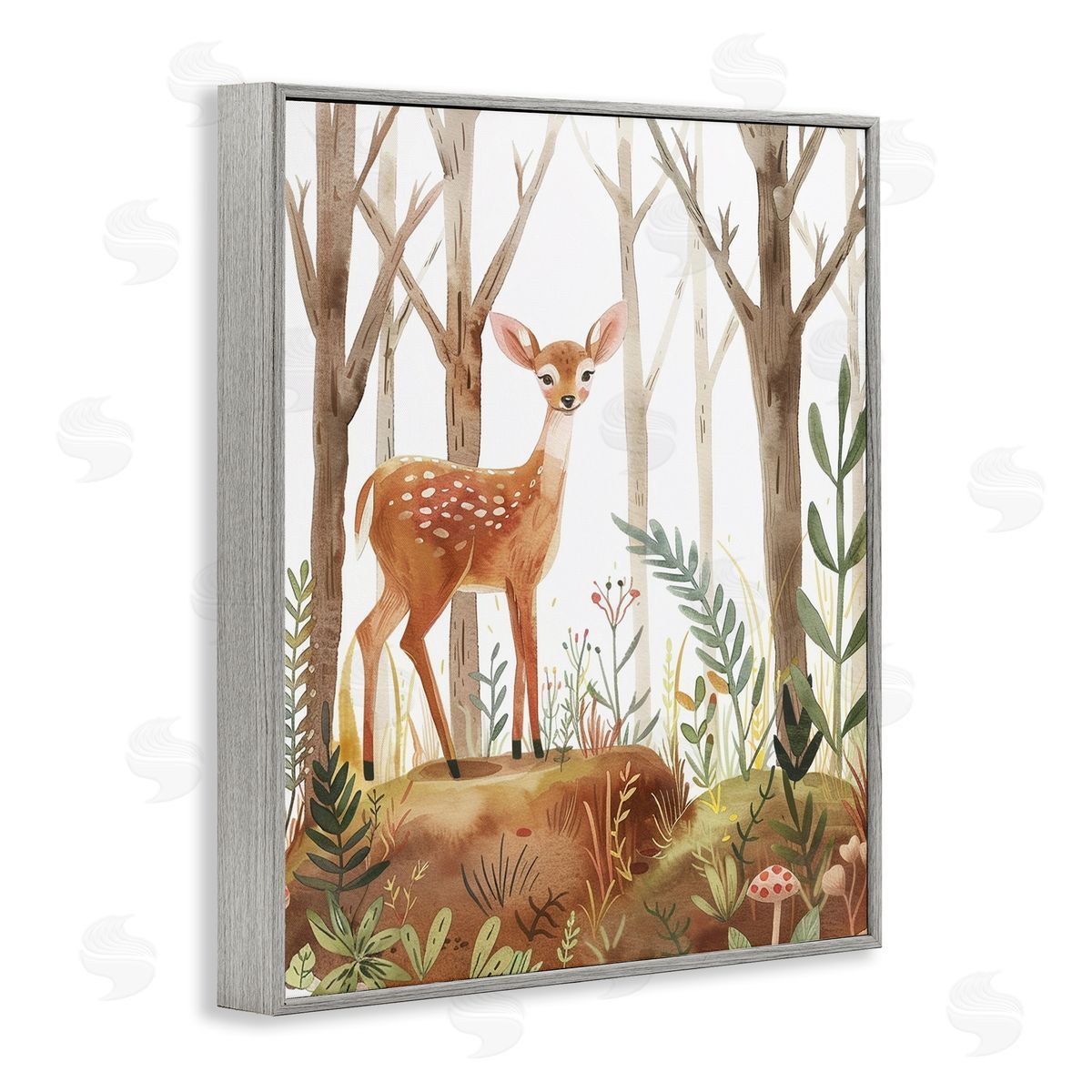 Soft Woodland Deer Grey Frame Print Wall Art, Home Decor by LSR Design Studio