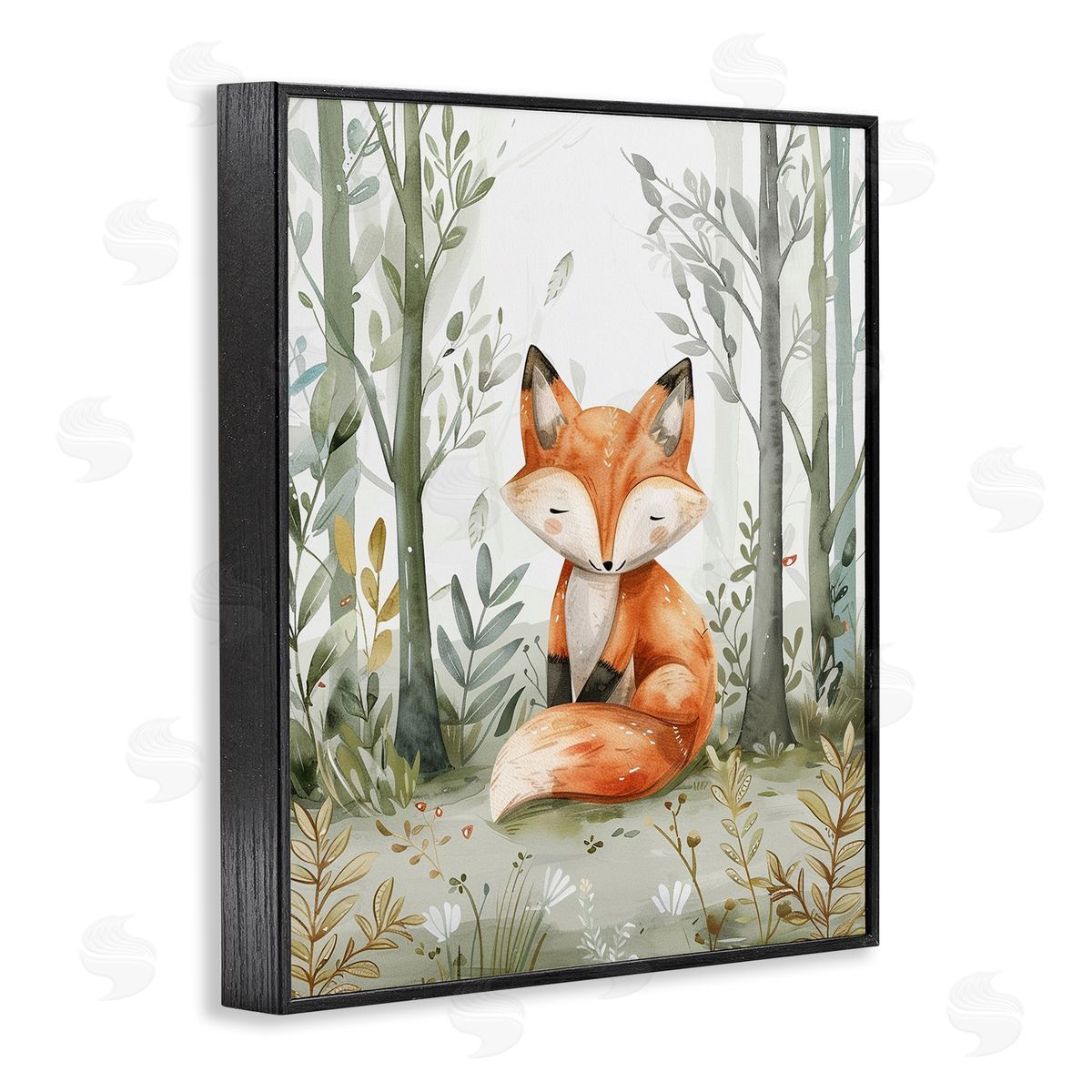 Soft Woodland Fox Black Frame Print Wall Art, Home Decor by LSR Design Studio