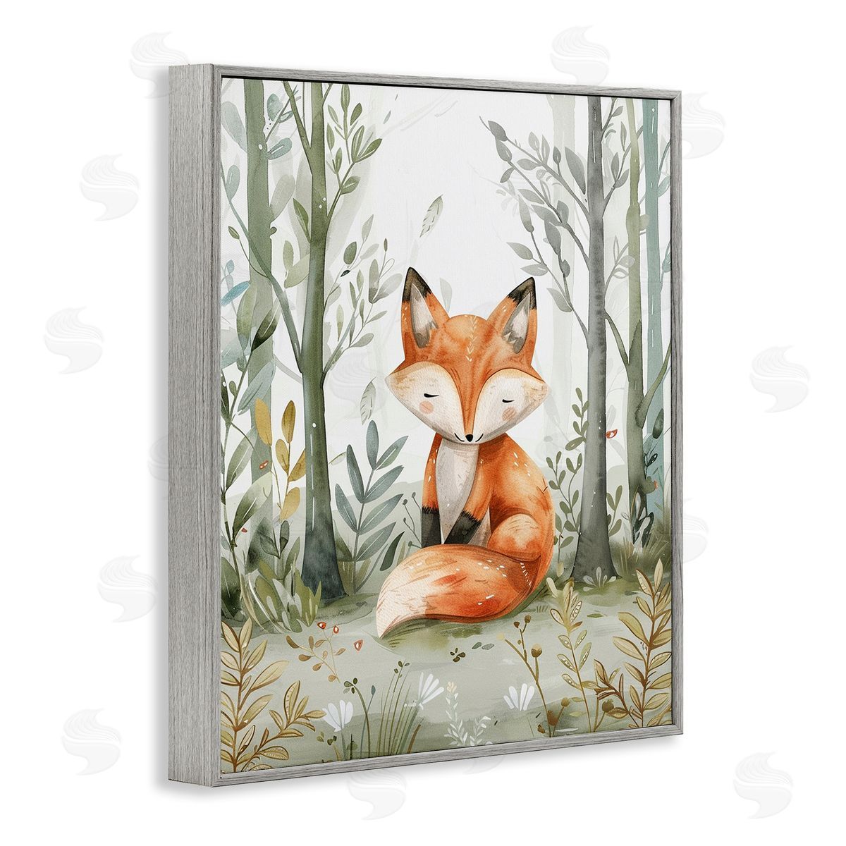 Soft Woodland Fox Grey Frame Print Wall Art, Home Decor by LSR Design Studio