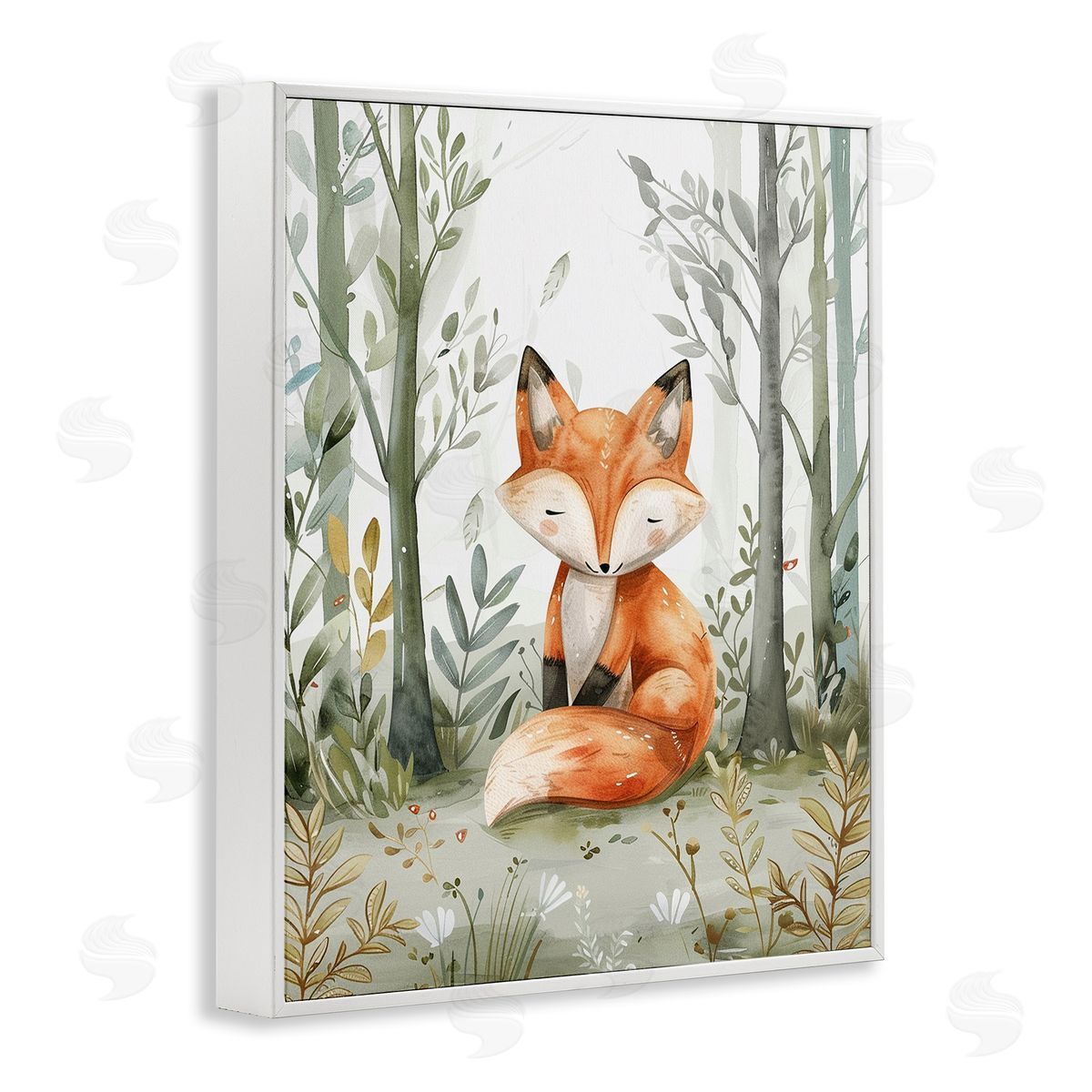 Soft Woodland Fox White Frame Print Wall Art, Home Decor by LSR Design Studio