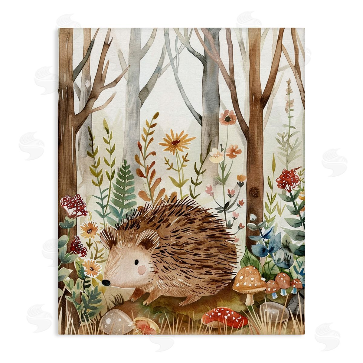 Soft Woodland Hedgehog Canvas Wall Art, Home Decor by LSR Design Studio