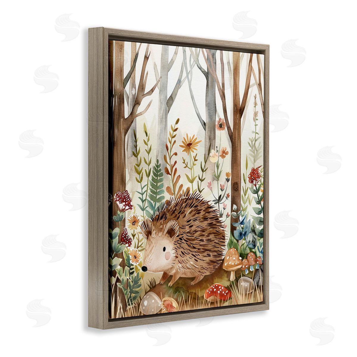 Soft Woodland Hedgehog Brown Floating Frame Canvas Wall Art, Home Decor by LSR Design Studio