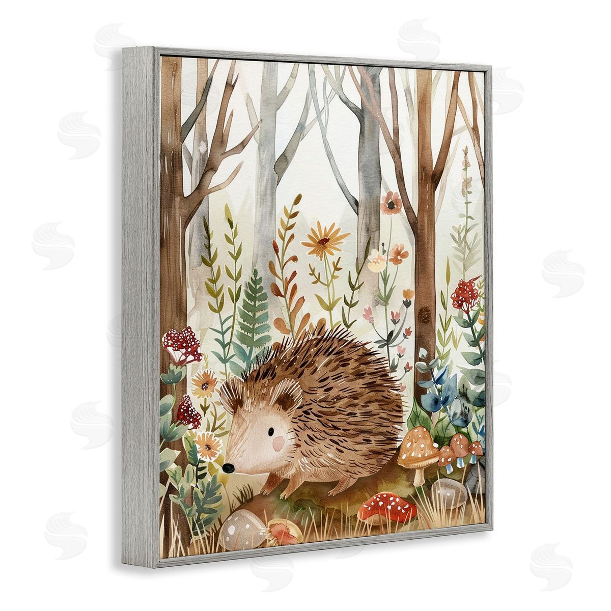 Soft Woodland Hedgehog Grey Frame Print Wall Art, Home Decor by LSR Design Studio