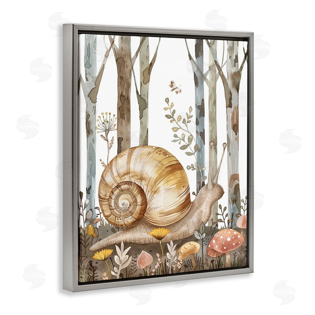 Woodland Snail Nature Grey Floating Frame Canvas Wall Art, Home Decor by LSR Design Studio