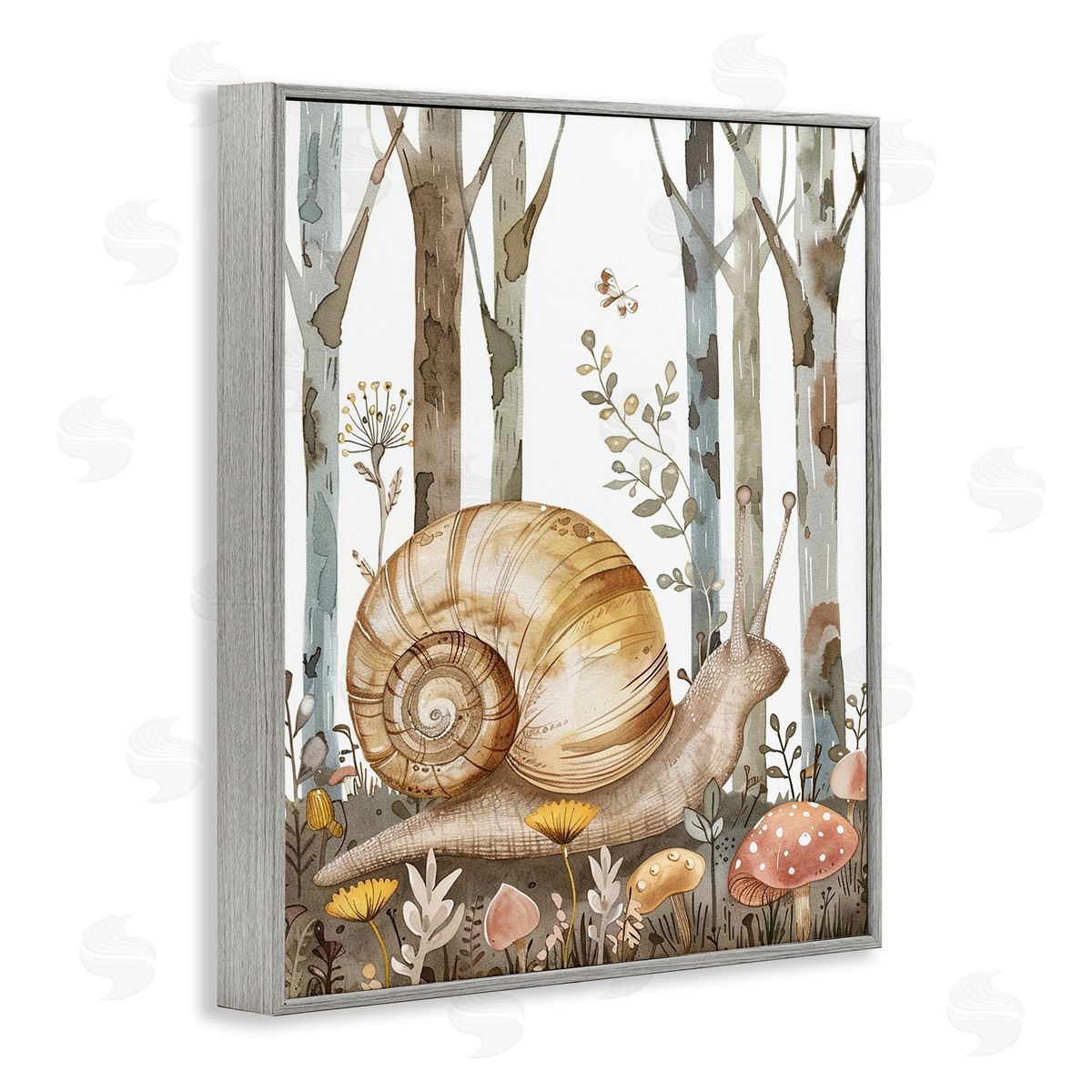 Woodland Snail Nature Grey Frame Print Wall Art, Home Decor by LSR Design Studio