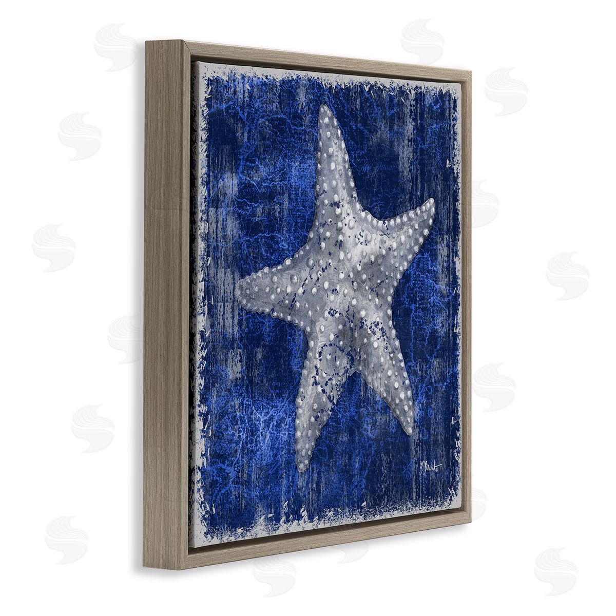 Rustic Indigo Starfish Brown Floating Frame Canvas Wall Art, Home Decor by Paul Brent