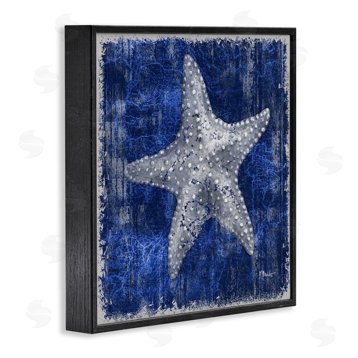 Rustic Indigo Starfish Black Frame Print Wall Art, Home Decor by Paul Brent