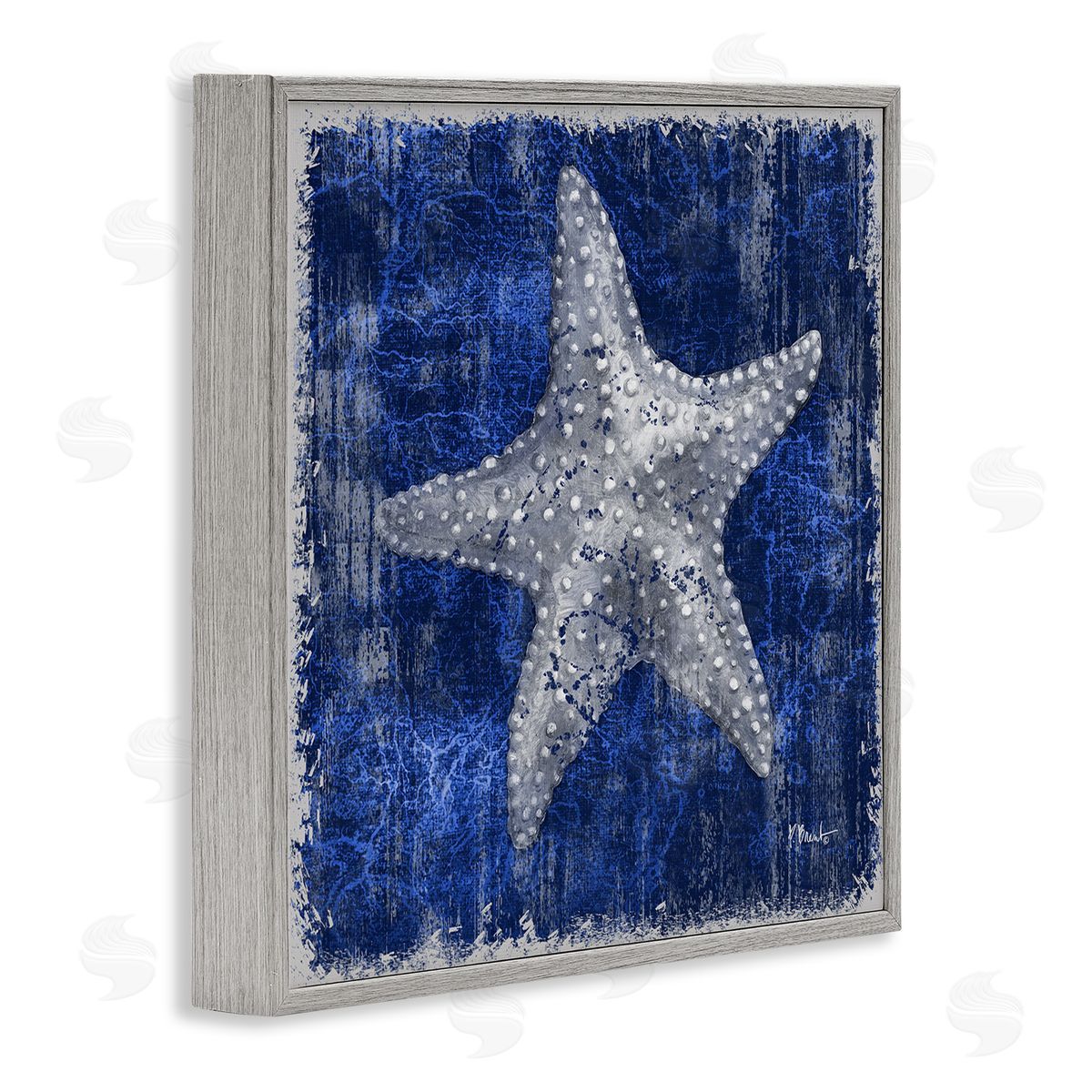 Rustic Indigo Starfish Grey Frame Print Wall Art, Home Decor by Paul Brent