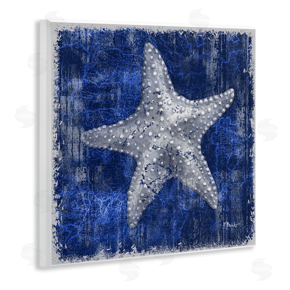 Rustic Indigo Starfish Wood Plaque Wall Art, Home Decor by Paul Brent