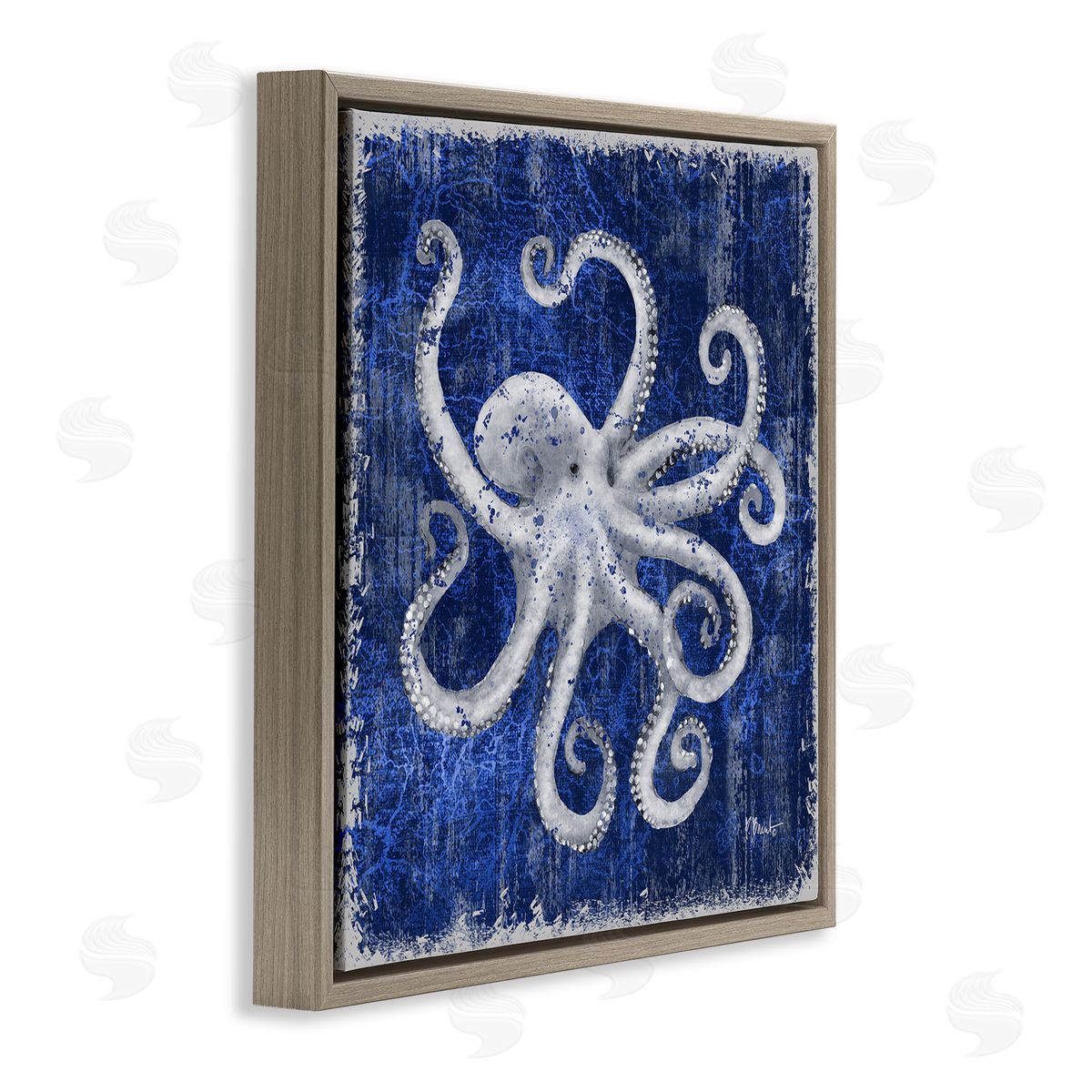 Rustic Indigo Octopus Brown Floating Frame Canvas Wall Art, Home Decor by Paul Brent