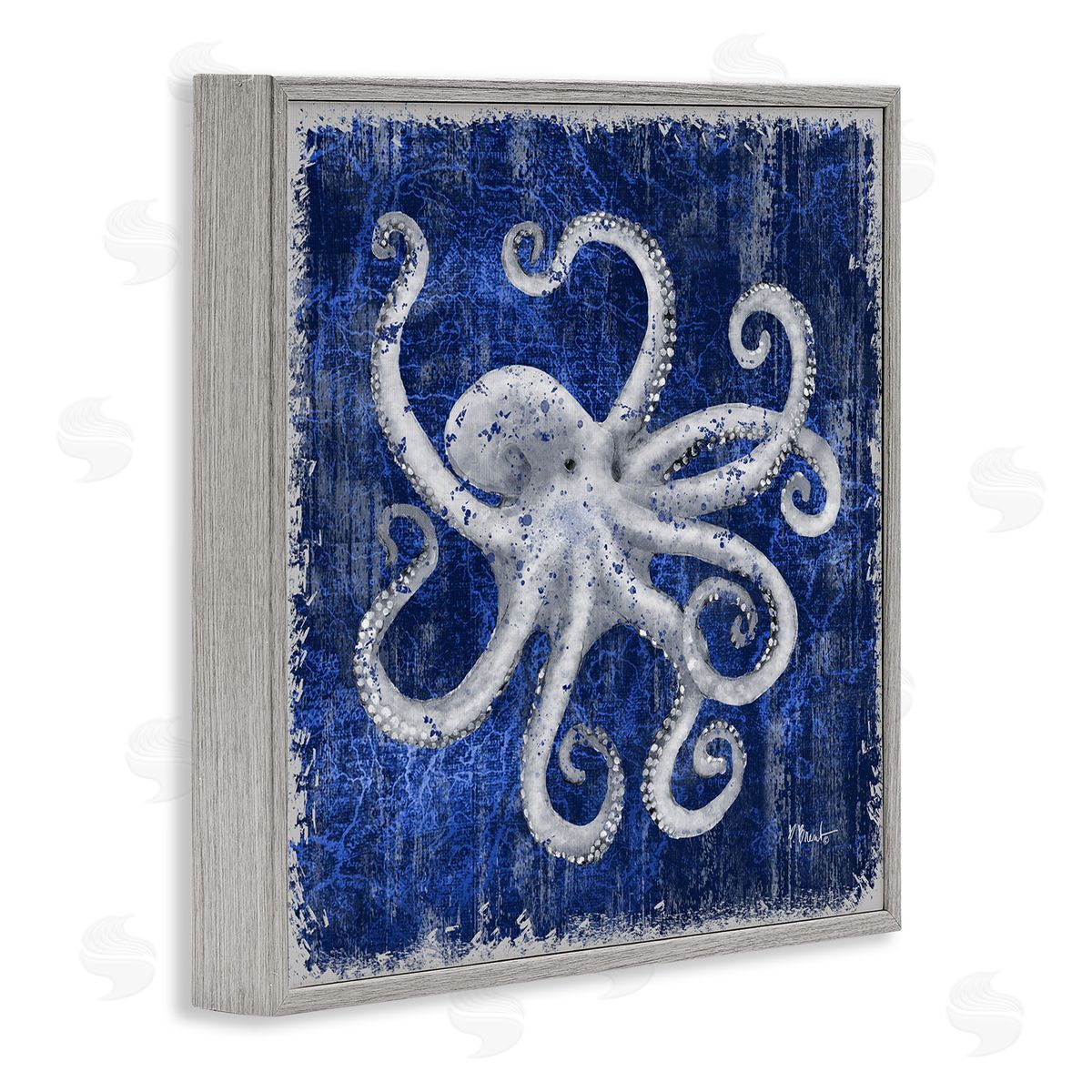Rustic Indigo Octopus Grey Frame Print Wall Art, Home Decor by Paul Brent