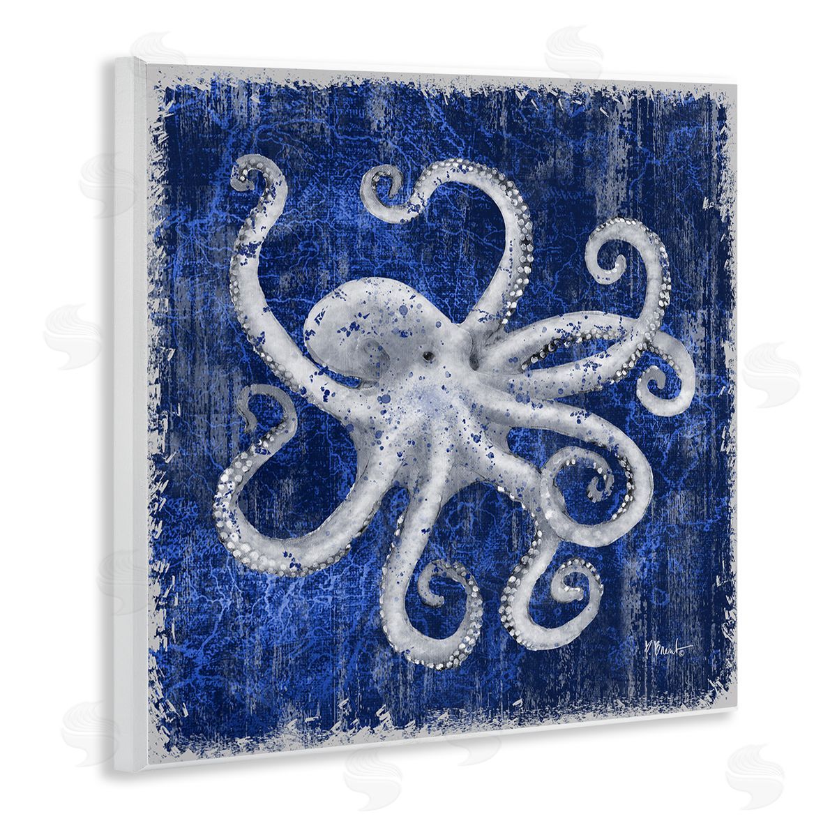 Rustic Indigo Octopus Wood Plaque Wall Art, Home Decor by Paul Brent