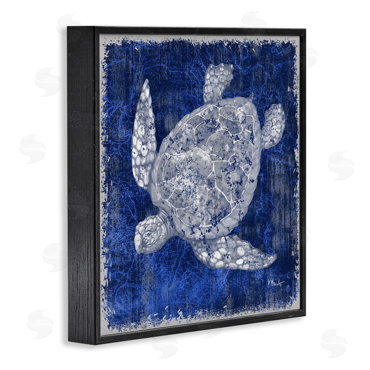 Rustic Indigo Turtle Black Frame Print Wall Art, Home Decor by Paul Brent