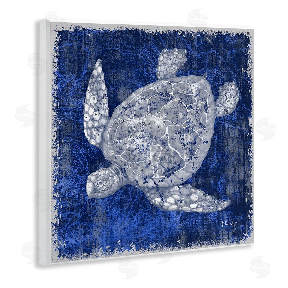 Rustic Indigo Turtle Wood Plaque Wall Art, Home Decor by Paul Brent