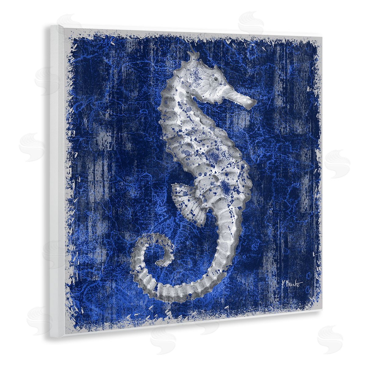 Rustic Indigo Seahorse Wood Plaque Wall Art, Home Decor by Paul Brent