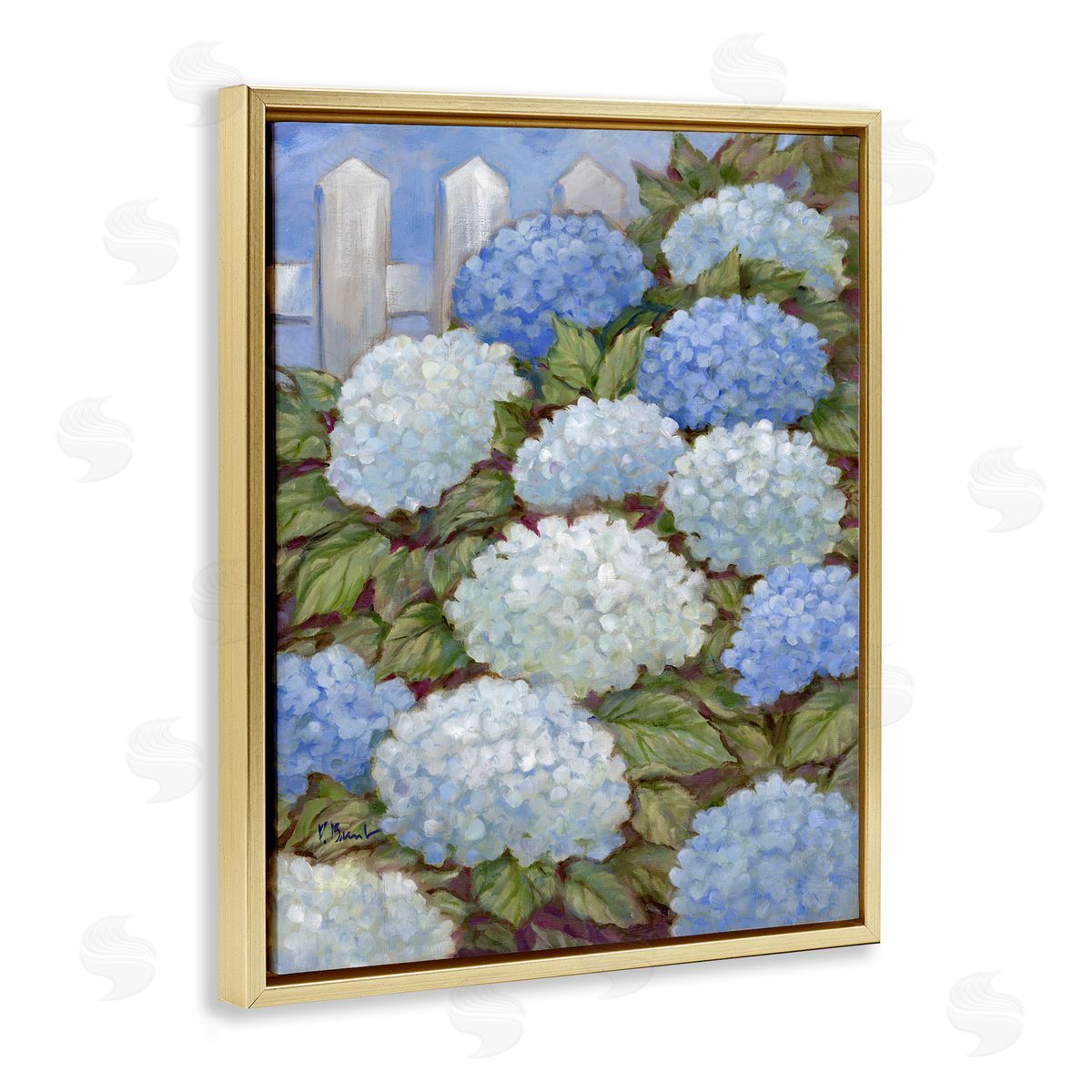 Blue & White Hydrangea Gold Floating Frame Canvas Wall Art, Home Decor by Paul Brent