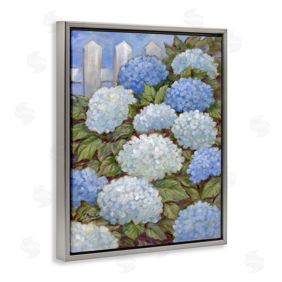 Blue & White Hydrangea Grey Floating Frame Canvas Wall Art, Home Decor by Paul Brent
