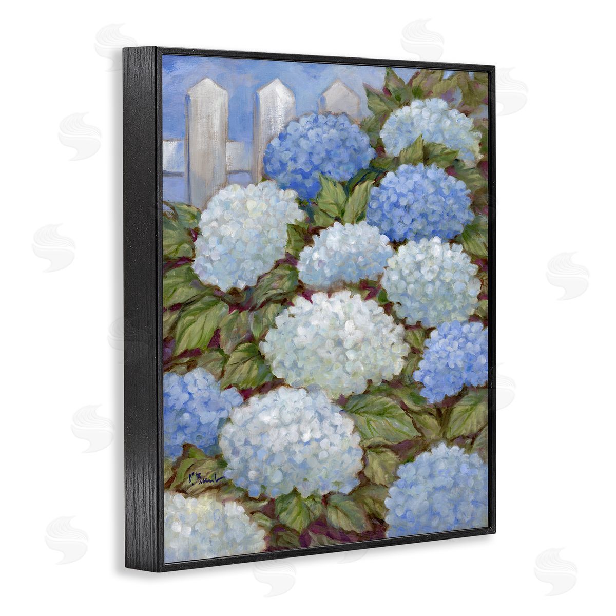 Blue & White Hydrangea Black Frame Print Wall Art, Home Decor by Paul Brent