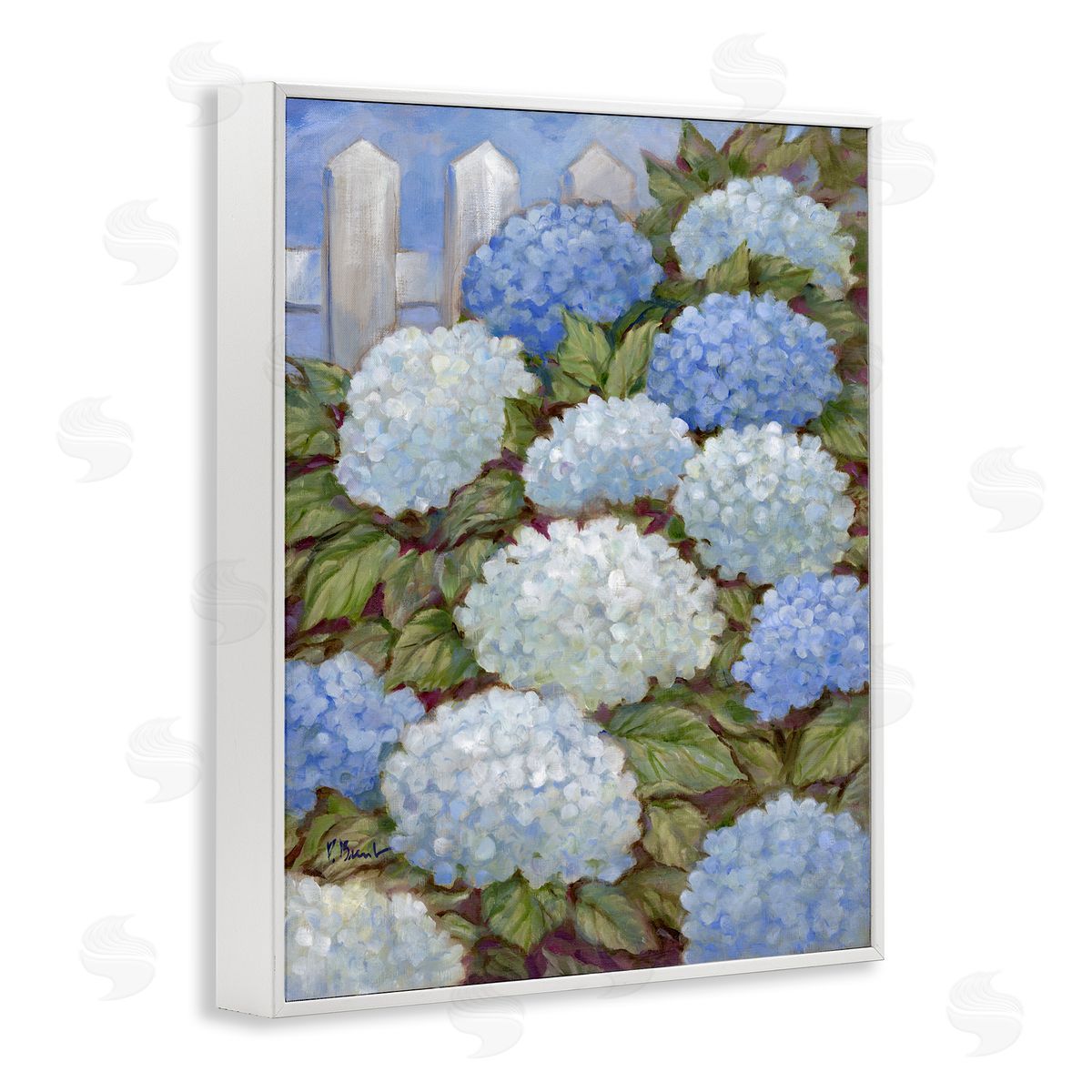 Blue & White Hydrangea White Frame Print Wall Art, Home Decor by Paul Brent