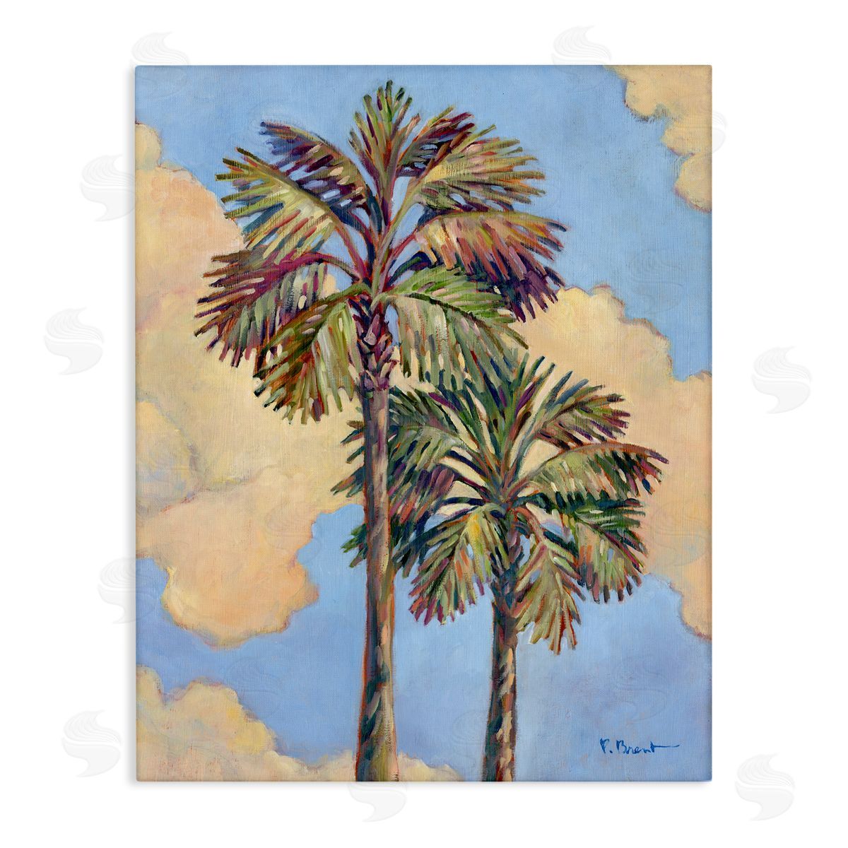 Two Palm Trees & Clouds Canvas Wall Art, Home Decor by Paul Brent