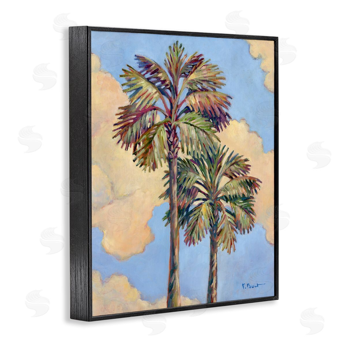 Two Palm Trees & Clouds Black Frame Print Wall Art, Home Decor by Paul Brent