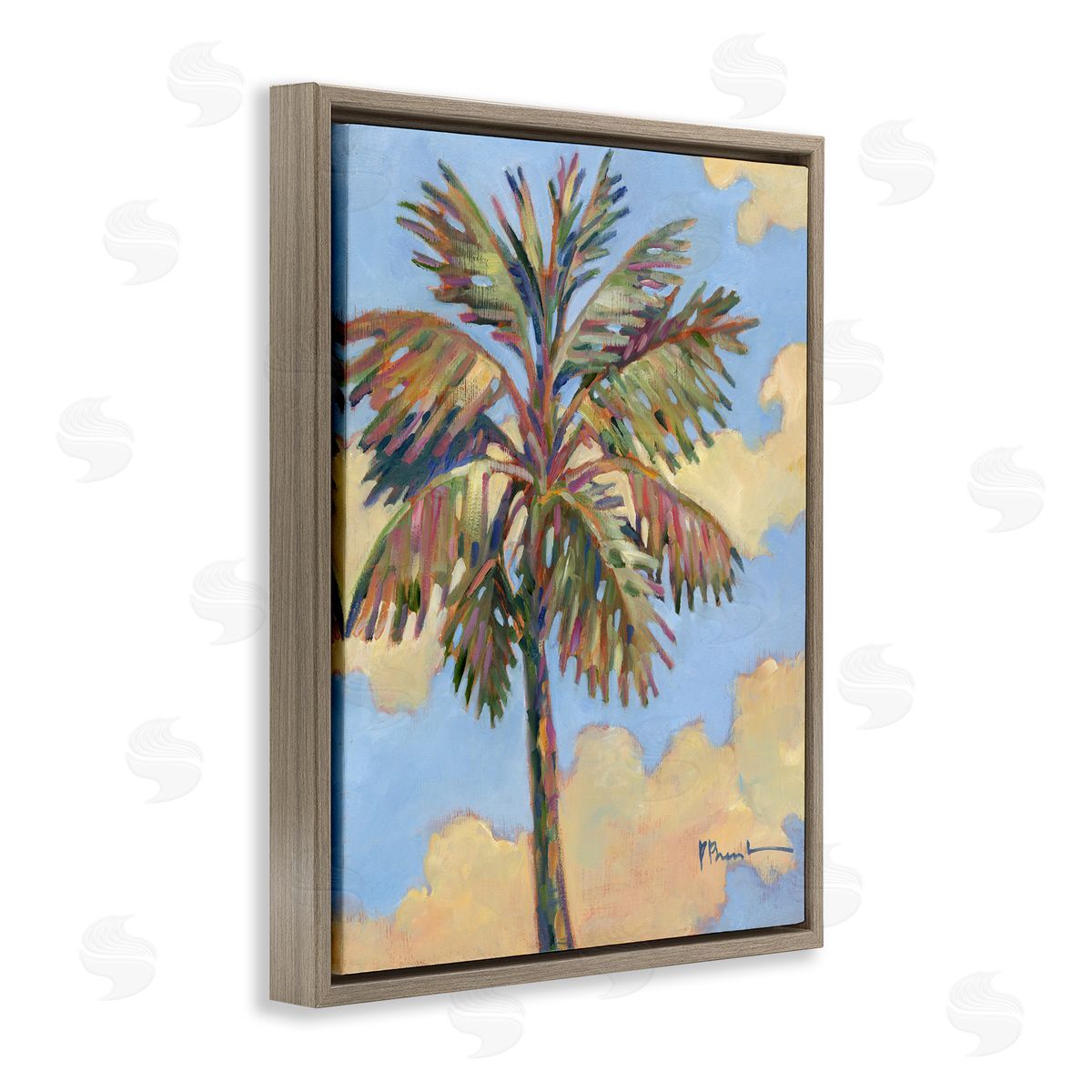 Summer Santa Rosa Palm Brown Floating Frame Canvas Wall Art, Home Decor by Paul Brent