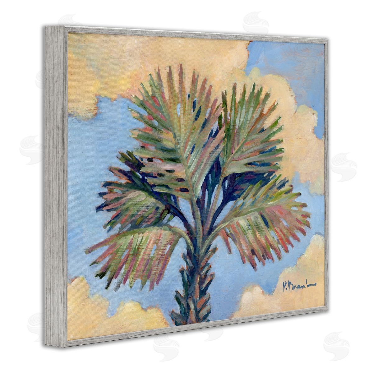 Summer Californian Palm Grey Frame Print Wall Art, Home Decor by Paul Brent
