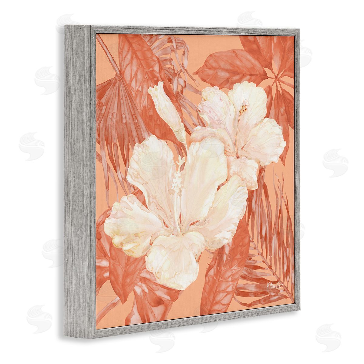 Tropical Hibiscus Bunch Grey Frame Print Wall Art, Home Decor by Paul Brent