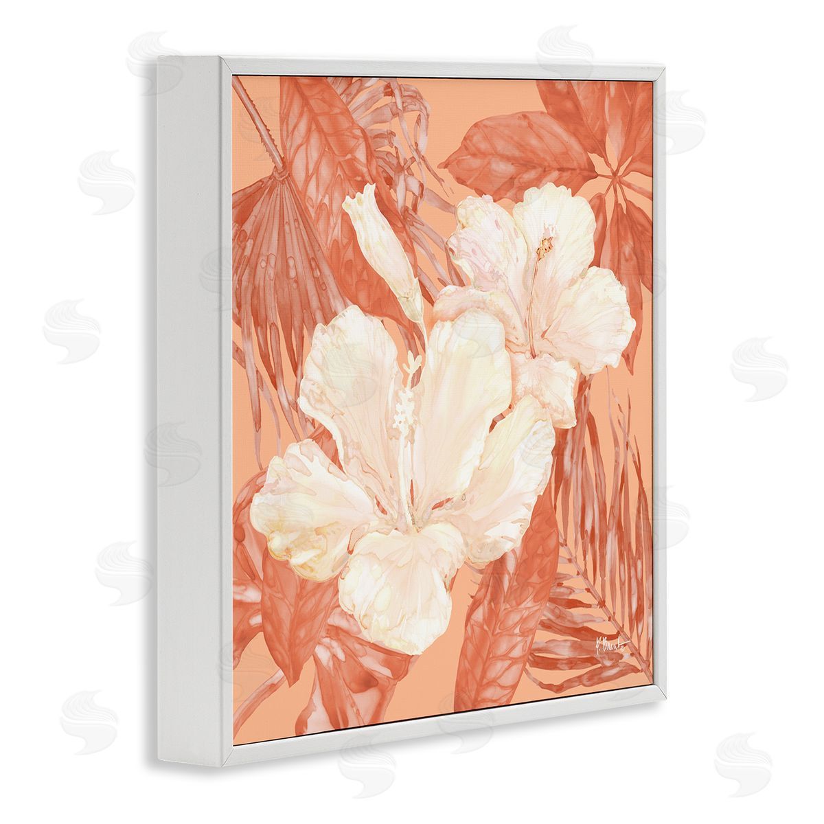 Tropical Hibiscus Bunch White Frame Print Wall Art, Home Decor by Paul Brent