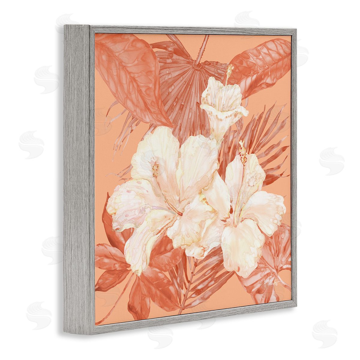 Hibiscus & Palm Bundle Grey Frame Print Wall Art, Home Decor by Paul Brent