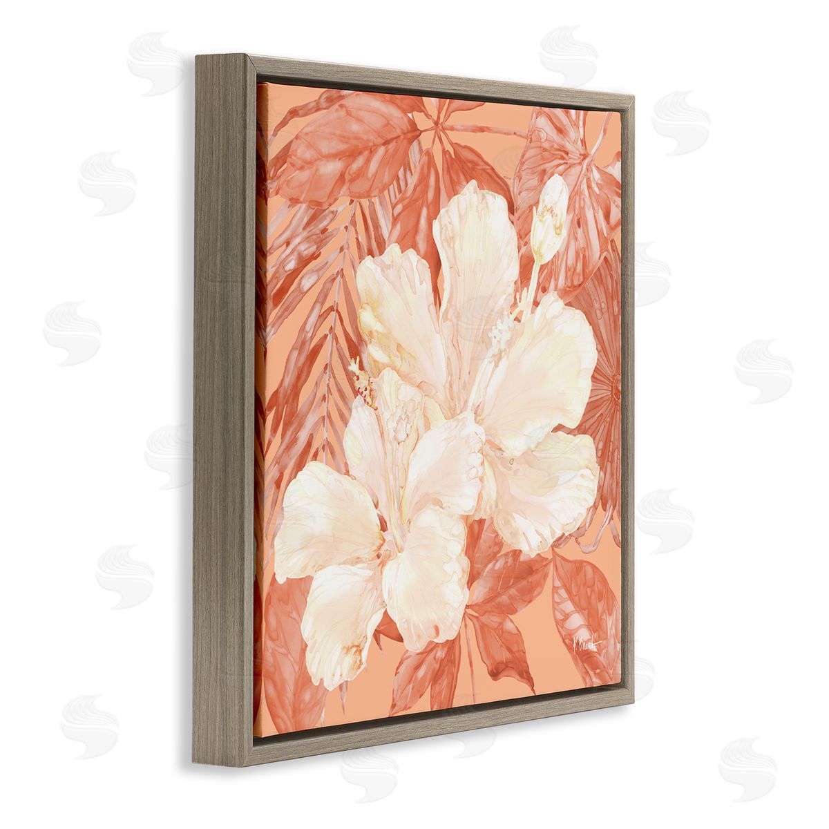 Hibiscus Flower Bunches Brown Floating Frame Canvas Wall Art, Home Decor by Paul Brent