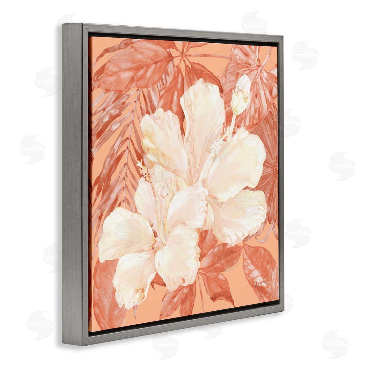 Hibiscus Flower Bunches Grey Floating Frame Canvas Wall Art, Home Decor by Paul Brent