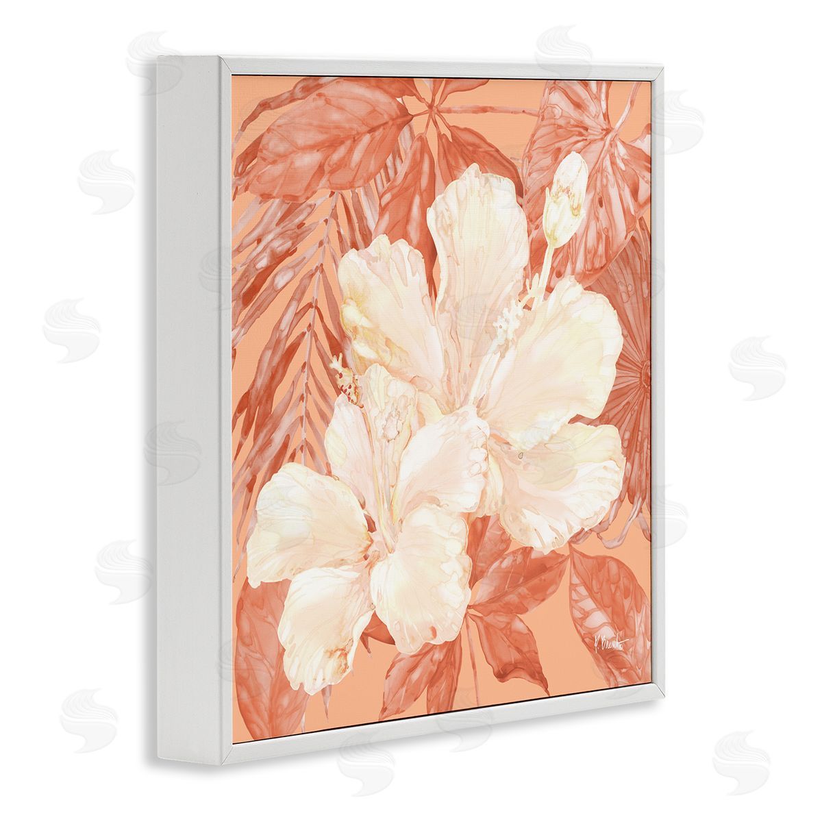 Hibiscus Flower Bunches White Frame Print Wall Art, Home Decor by Paul Brent