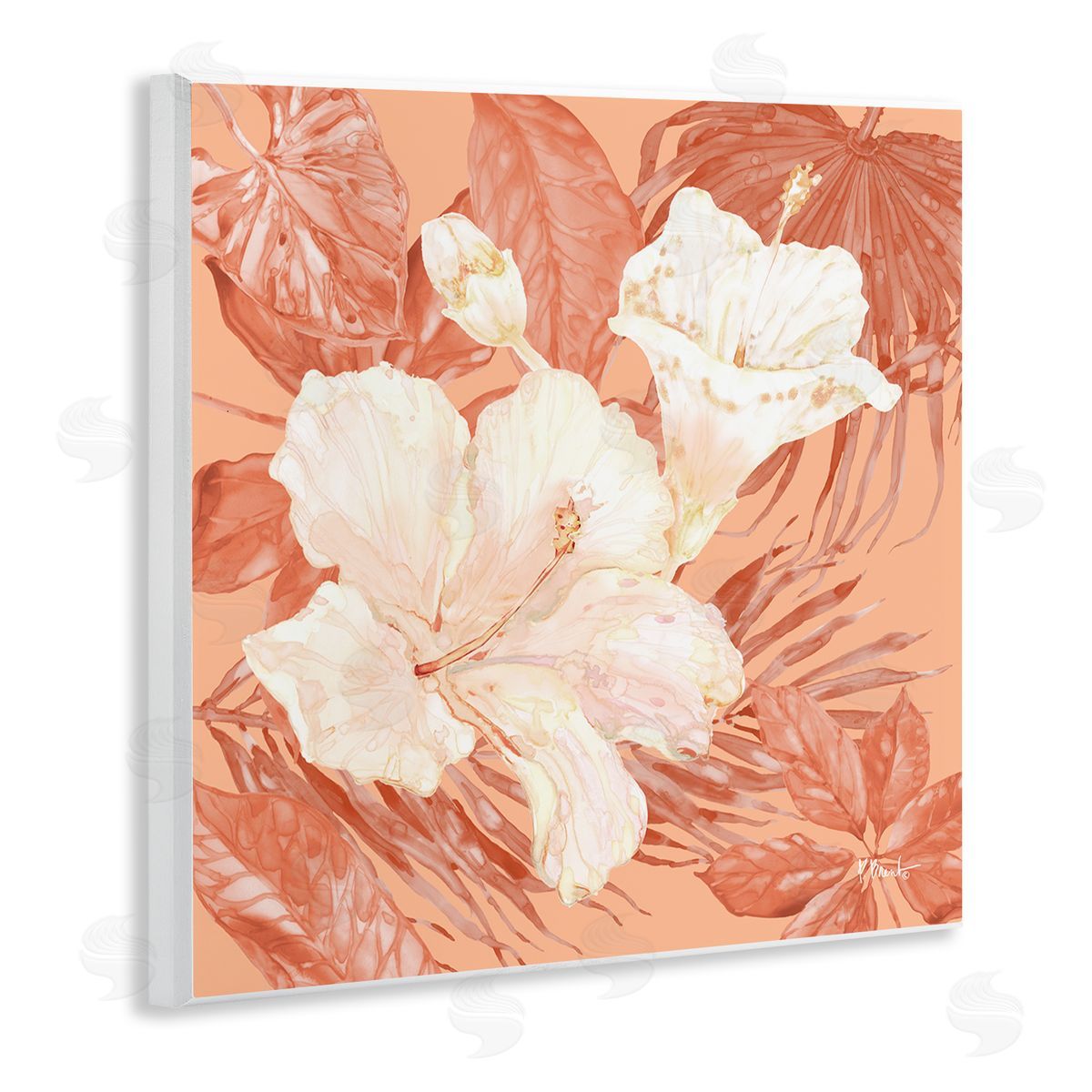 Hibiscus & Leaf Bunch Wood Plaque Wall Art, Home Decor by Paul Brent